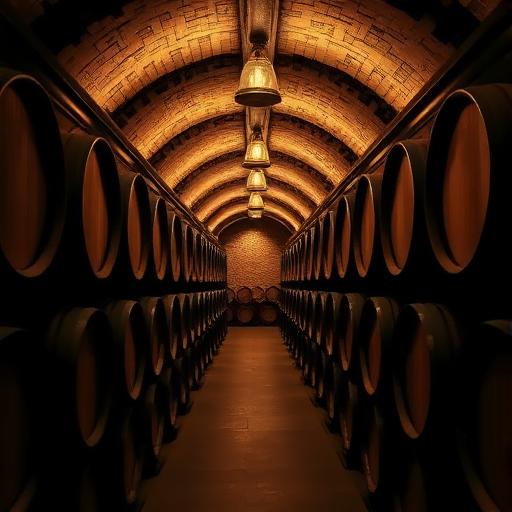 Barrels aging in the estate cellar
